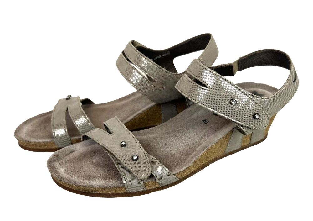 Mephisto Air Relax Beige Wedge Sport Sandal w Rhinestones Size 40 / 9.5 Casual